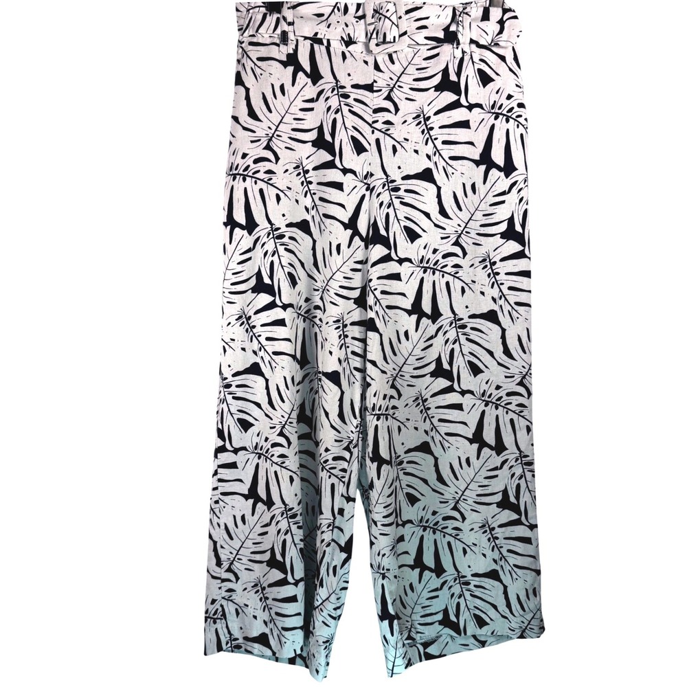 Sigrid Olsen Palm Leaf Print Linen‎ Wide Leg Cropped Pants Womens Size 6